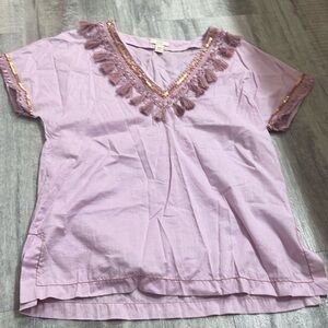 J. Crew Purple Tassle V Neck Tshirt Cotton Top Size 6